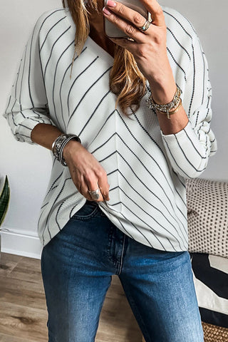 Striped V-Neck Long Sleeve Blouse - Ships 1/25