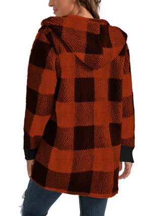 Plaid Long Sleeve Hooded Coat -Ships 10/30