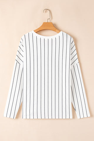 Striped V-Neck Long Sleeve Blouse - Ships 1/25