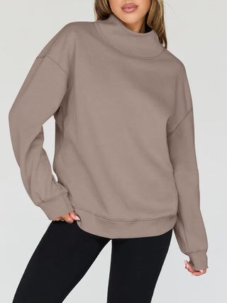 Mock Neck Drop Shoulder Long Sleeve Sweatshirt -Ships 12/27