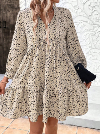 Tied Printed Long Sleeve Mini Dress  - Ships 10/10