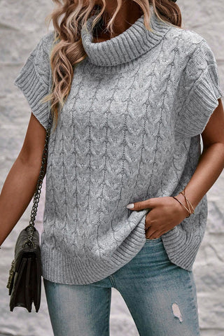 Cable Knit Turtleneck Short Sleeve Sweater - Will Ship 1/24