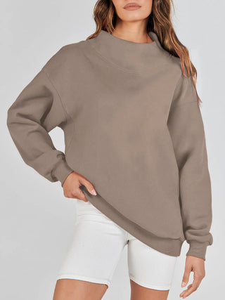 Mock Neck Drop Shoulder Long Sleeve Sweatshirt -Ships 12/27