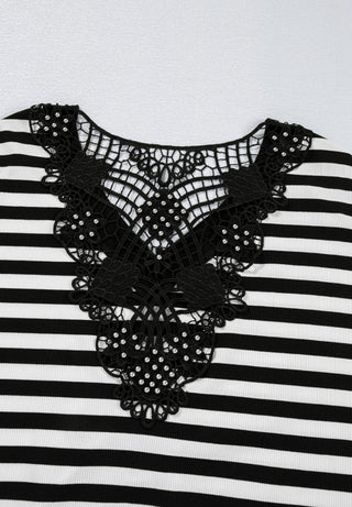 Striped Lace Detail V Neck Top  - Ships 1/6