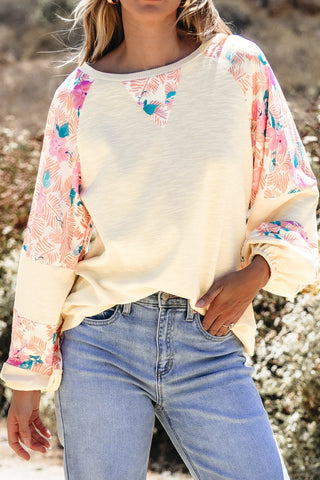 Printed Round Neck Balloon Sleeve Sweatshirt- Ships 1/23