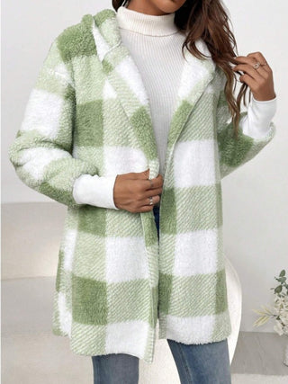 Plaid Long Sleeve Hooded Coat -Ships 10/30