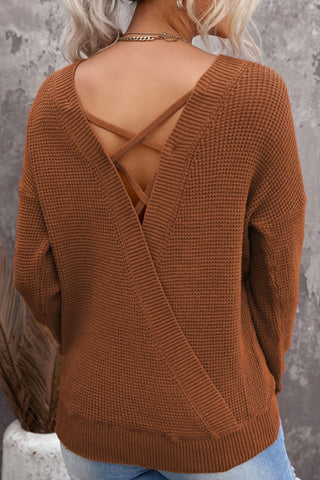 Crisscross Back Boat Neck Sweater -Ships 12/15