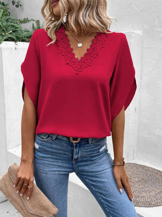 Lace Detail V-Neck Half Sleeve Blouse - Ships 1/24