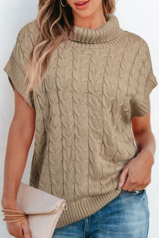 Cable Knit Turtleneck Short Sleeve Sweater - Will Ship 1/24