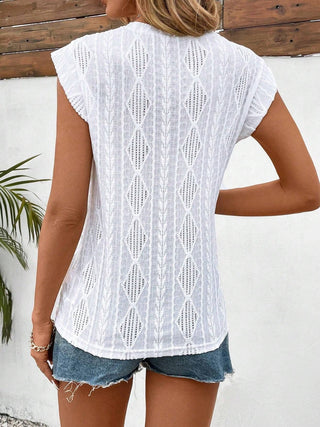 Openwork Round Neck Cap Sleeve Top - Ships 12/28