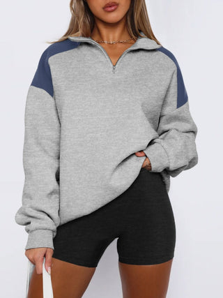 Contrast Quarter Zip Long Sleeve Sweatshirt -Ship 10/4