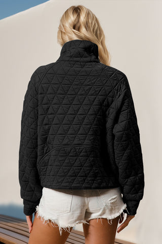 Double Take Half Zip Long Sleeve Quilted Sweatshirt with Pocket -Ships 11/9