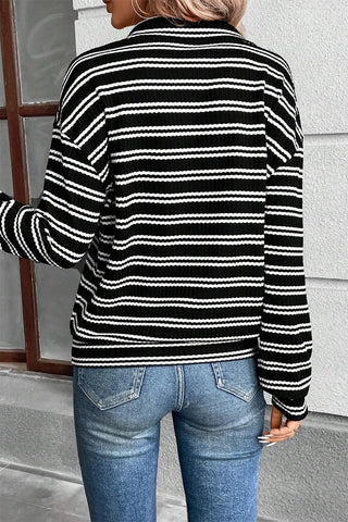 Striped Half Zip Long Sleeve Top -Ships 10/19