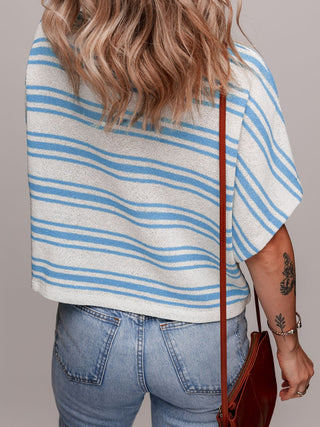 Stripe Round Neck Half Sleeve Knit Top - Ships 2/4