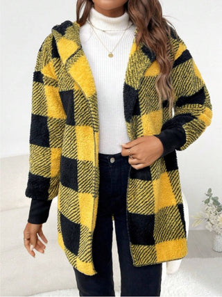 Plaid Long Sleeve Hooded Coat -Ships 10/30