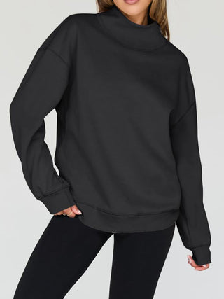 Mock Neck Drop Shoulder Long Sleeve Sweatshirt -Ships 12/27