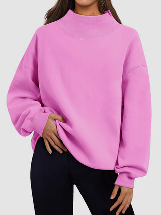 Mock Neck Drop Shoulder Long Sleeve Sweatshirt -Ships 12/27