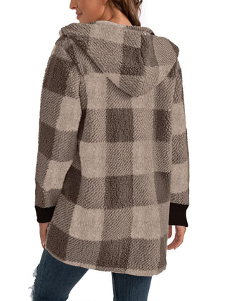 Plaid Long Sleeve Hooded Coat -Ships 10/30