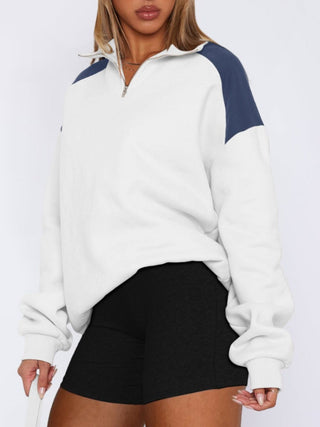 Contrast Quarter Zip Long Sleeve Sweatshirt -Ship 10/4