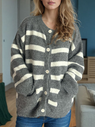 Striped Button Down Long Sleeve Cardigan- Ships 11/11