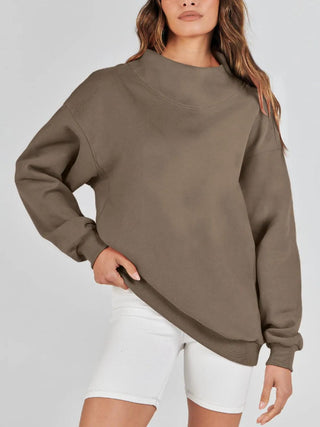 Mock Neck Drop Shoulder Long Sleeve Sweatshirt -Ships 12/27