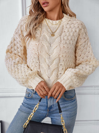 Cable-Knit Round Neck Long Sleeve Sweater -Ships 11/11