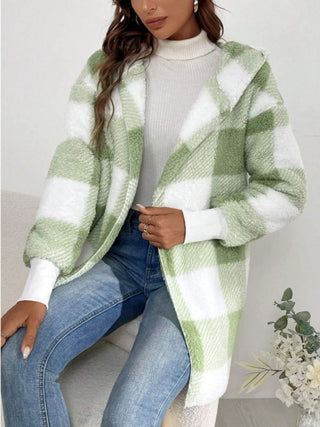 Plaid Long Sleeve Hooded Coat -Ships 10/30