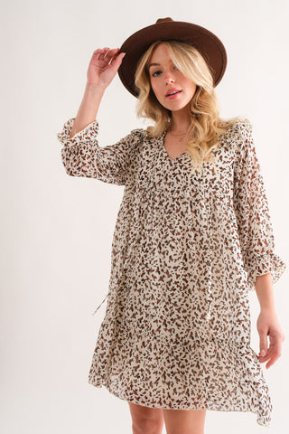 And The Why Leopard Ruffle Hem Woven Mini Dress