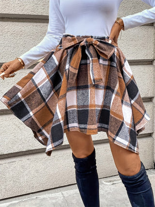 Tied Plaid Asymmetrical Hem Skirt -Ships 9/18