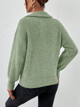 Honey Half Zip Dropped Shoulder Sweater - Ships 9/20