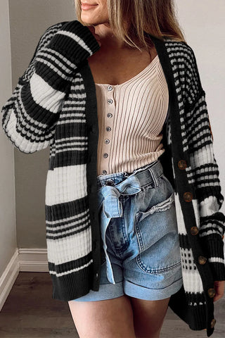 Striped Button Down Cardigan - Ships 10/4