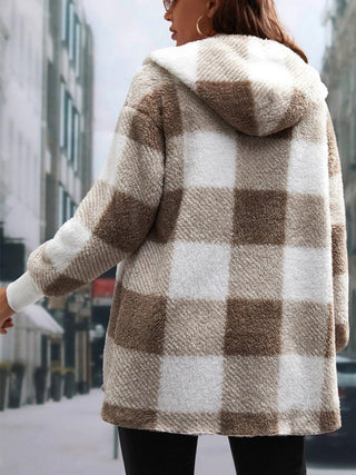 Plaid Long Sleeve Hooded Coat -Ships 10/30