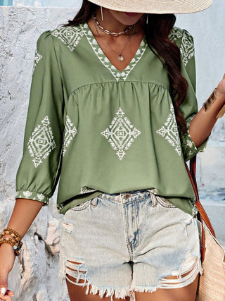 Sedona V-Neck Three-Quarter Sleeve Blouse - Will Ship 8/24