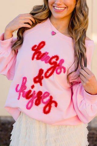 Valentine’s Day HUG AND KISSES Round Neck Sweatshirt -Ships 1/10