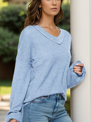 Dropped Shoulder Long Sleeve Knit Top - Ships 10/2