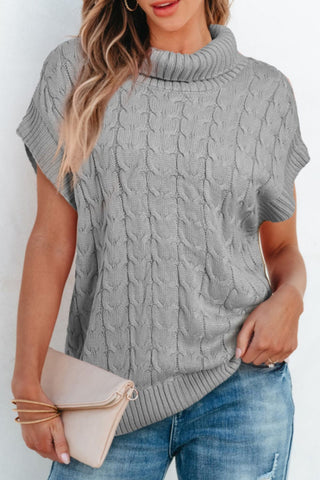 Cable Knit Turtleneck Short Sleeve Sweater - Will Ship 1/24