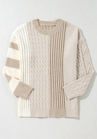 Cable-Knit Color Block Round Neck Sweater -Ships 11/9