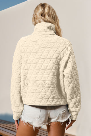 Double Take Half Zip Long Sleeve Quilted Sweatshirt with Pocket -Ships 11/9