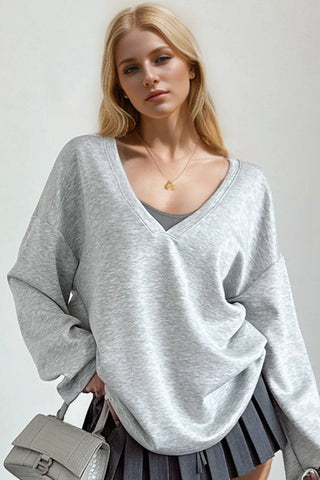 Basic Bae V-Neck Dropped Shoulder Long Sleeve Sweatshirt with Bra -Ships 9/25