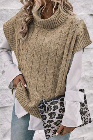 Cable Knit Turtleneck Short Sleeve Sweater - Will Ship 1/24