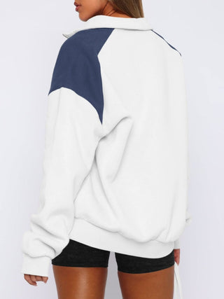 Contrast Quarter Zip Long Sleeve Sweatshirt -Ship 10/4