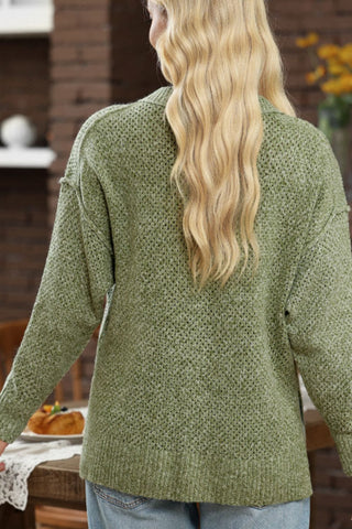 V-Neck Dropped Shoulder Long Sleeve Sweater -Ships 11/9