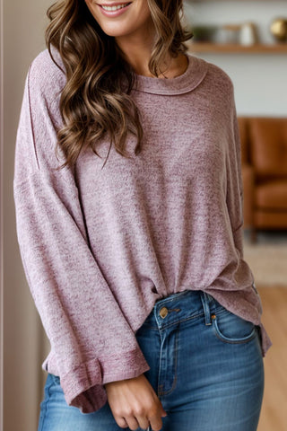 Exposed Seam Round Neck Long Sleeve Top -Ships 9/25