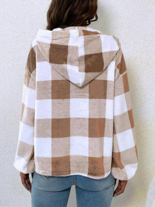 Plaid Half Button Long Sleeve Hoodie - Ships 12/12