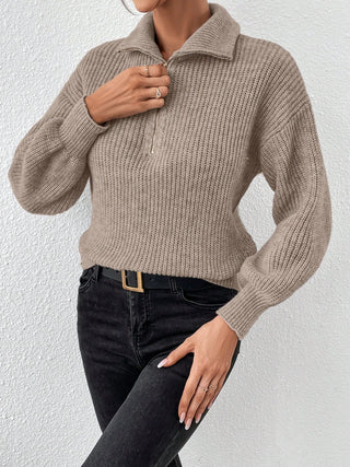 Honey Half Zip Dropped Shoulder Sweater - Ships 9/20