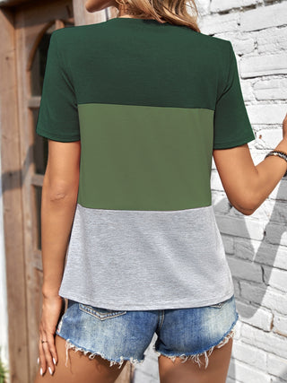 Color Block Round Neck Short Sleeve T-Shirt - Ships 1/25