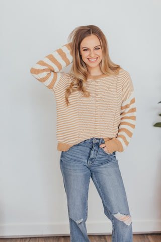 Chenille Striped Cable Knit Sweater