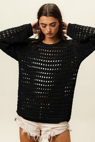BiBi Round Neck Openwork Knit Cover Up- Ships 7/18.