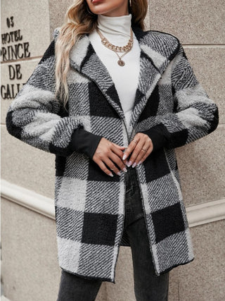 Plaid Long Sleeve Hooded Coat -Ships 10/30