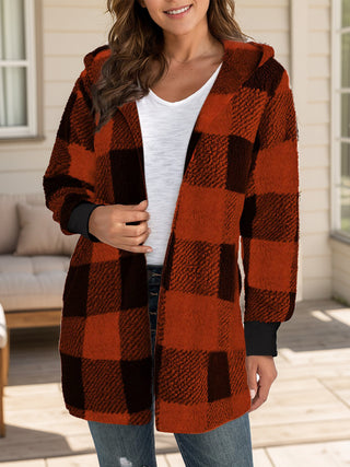 Plaid Long Sleeve Hooded Coat -Ships 10/30